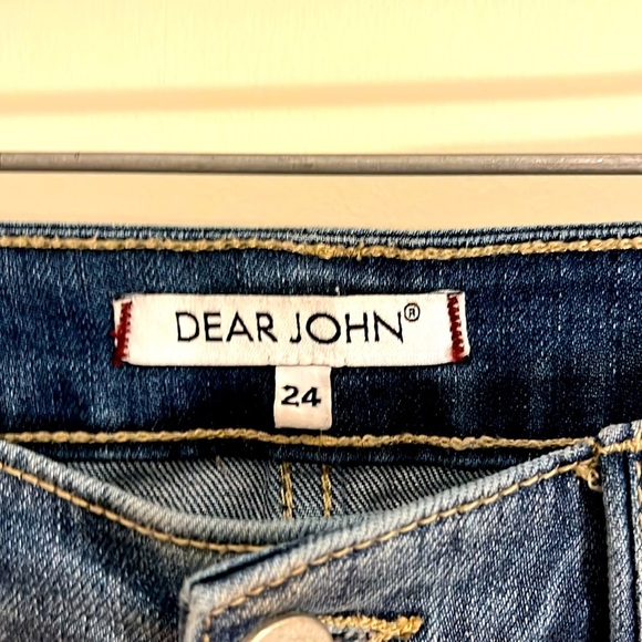 DEAR JOHN Straight Jeans Raw Hem Distressed Palm Spring Light Wash Denim EUC - Picture 5 of 9